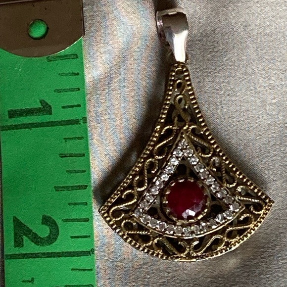 Large Turkish Ruby & Diamond Pendant. Vintage. - Picture 6 of 13